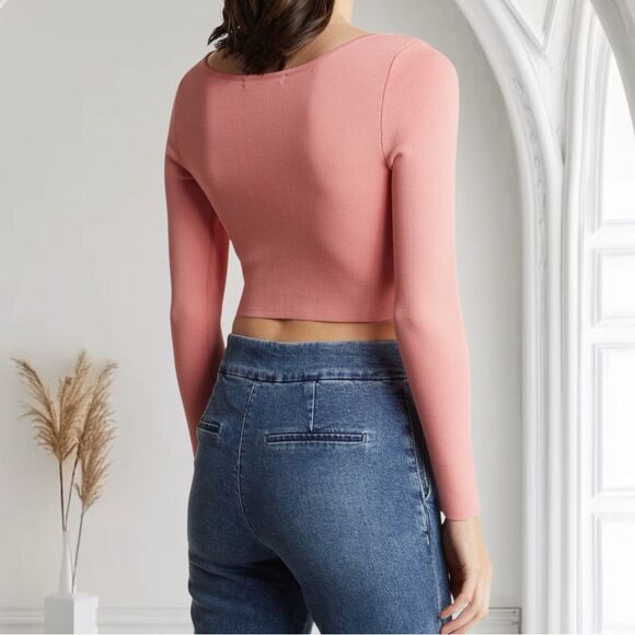 New NWT Alice + Olivia Sharee Crop Tie Front Blouse Shirt in Rose - Small - Picture 3 of 4